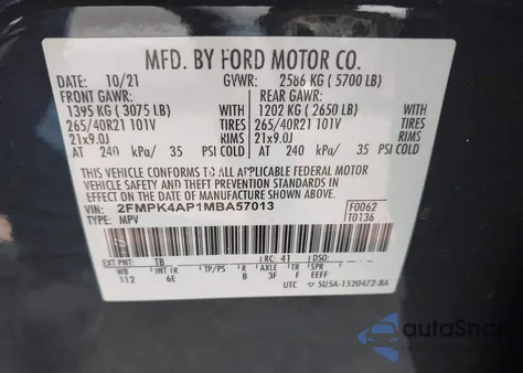 2021 Ford Edge St from USA, damaged, VIN 2FMPK4AP1MBA57013